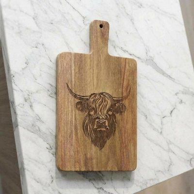 Garden Greatness Highland Cow Wooden Cutting Board from B&Q