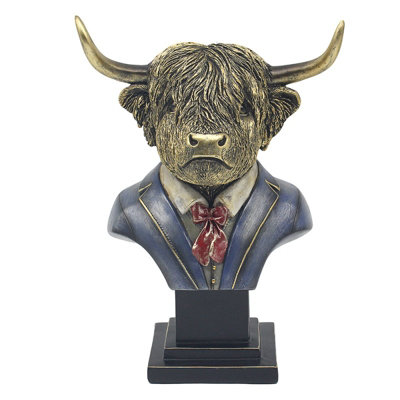 Figurine Resin Ornament Highland Cow Bust Animal Rustic Home Shelf Decor Display from B&Q