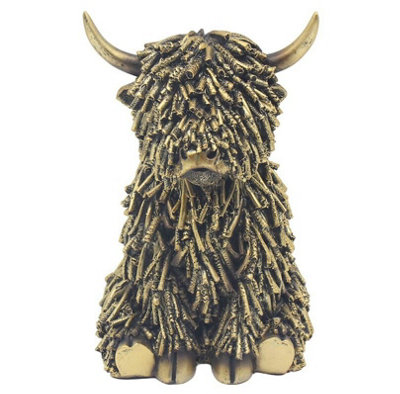  - Highland Cow Figurine Rustic Ornament Sitting Detailed Display Housewarming Gift