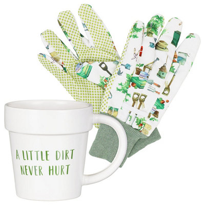 Lesser & Pavey Plant Pot Mug And Gloves Gift Set For HerA Little Dirt Never Hurt from B&Q