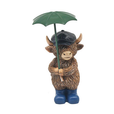 Highland Cow Figurine Resin Ornament Rainy Day Gift Boxed Cute Home Decor 15Cm from B&Q