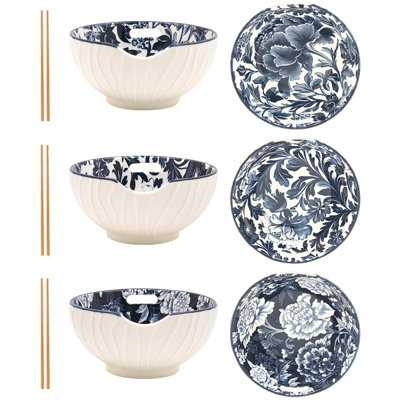  - Bowl Noodle Fleur Oriental Vintage Floral Ceramic With Chopsticks Random Design
