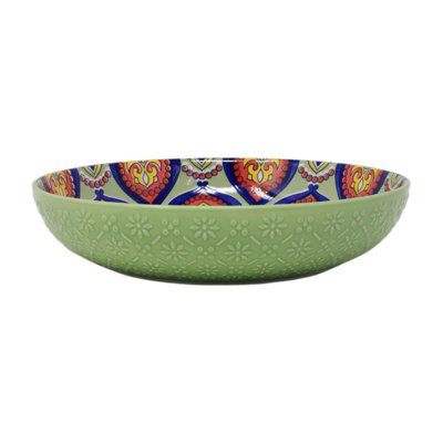 Pasta Bowl Green Tuscany Mediterranean Bohemian Large Dinner Dish Decorative from B&Q