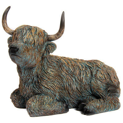 Highland Cow Sitting Statue Medium Ornament Figurine Rustic Home Decoration Gift from B&Q