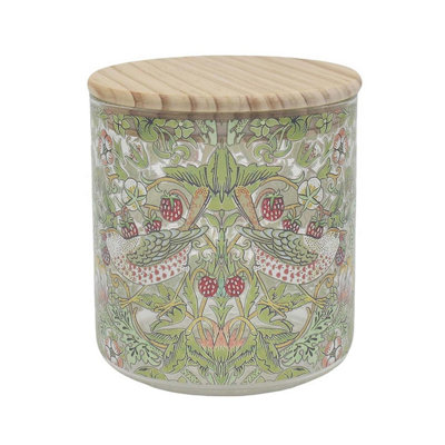 Small Glass Storage Jar W.morris Strawberry Thief Airtight Kitchen Canister 0.8L from B&Q