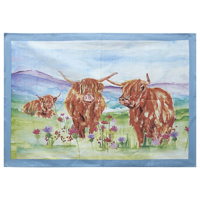 Tea Towel Highland Cow Colourful Kitchen Dish Drying Hand Cloth Country Design from B&Q