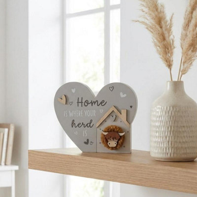Garden Greatness Highland Cow Home Heart Plaque from B&Q