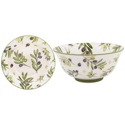 Olive Grove Bowl 15Cm Ceramic Salad Bowl Mediterranean Olive Branch Design from B&Q