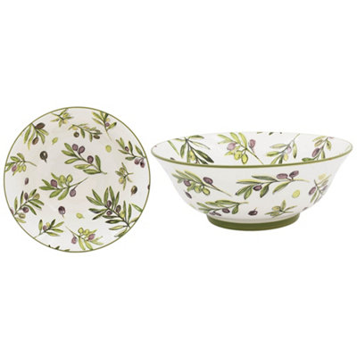 Olive Grove Bowl 21Cm Large Ceramic Serving Bowl Mediterranean Olive Design from B&Q