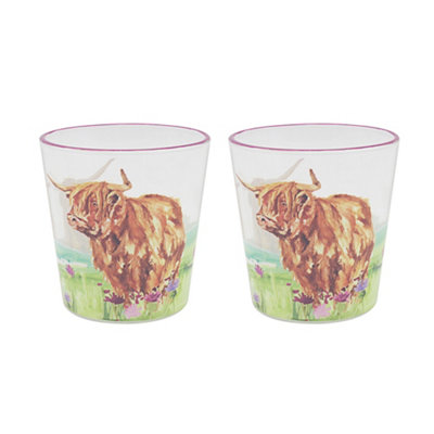  - Drinking Glasses Set Of 2 Highland Cow Tumblers Colourful Kitchen Gift Idea