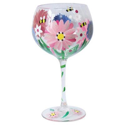 Stemmed Gin Glass Alliums & Bees By Lynsey Johnstone Floral Glassware Gift Idea from B&Q