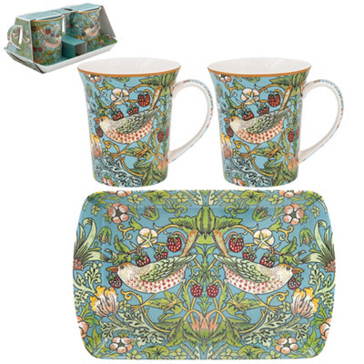 2Pc Mugs With Serving Tray William Morris Strawberry Thief Gift Set Tea Party from B&Q