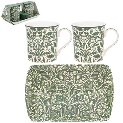 2Pc Mugs With Serving Tray William Morris Acorn Gift Set Home Kitchen Tea Party from B&Q