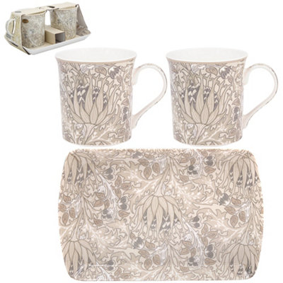 2Pc Mugs With Serving Tray William Morris Artichoke Gift Set Kitchen Tea Party from B&Q
