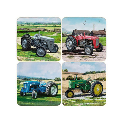  - Coasters Set Of 4 Cork Back Tractors Vehicles Design Farm Kitchen Tableware Set