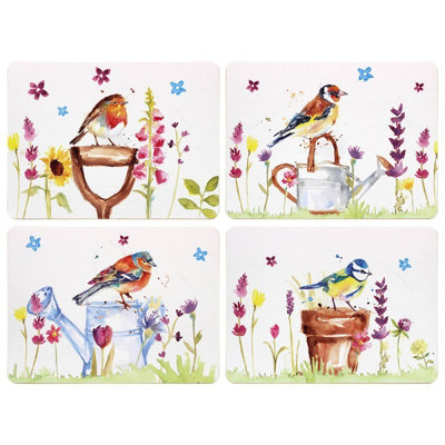 Garden Birds 4-Set Cork Placemats Assorted Floral Design Tableware Heat Resist from B&Q