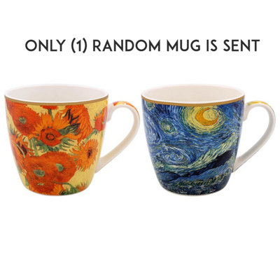 Breakfast Mug Ceramic Big Coffee Cup Floral Blue Sunflower Starry Night Van Gogh from B&Q