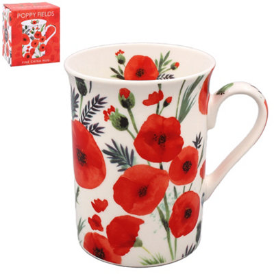 Fine China Mug Coffee Cup Poppy Red Finola Stack Poppies Flowers Floral Design from B&Q