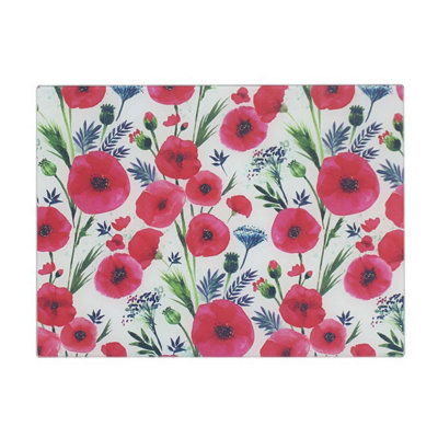Glass Cutting Board Poppy Fields Slicing Serving Chopping Board Worktop Saver from B&Q
