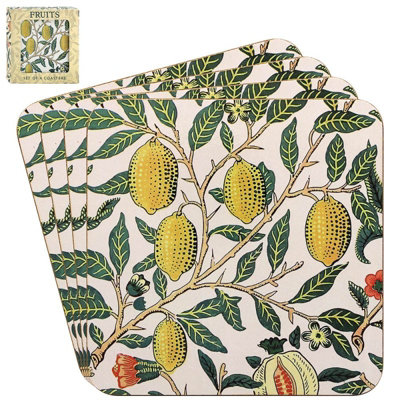 Coasters Set Of 4 Cork Back Fruits W. Morris Tableware Heat Resistant Accessory from B&Q