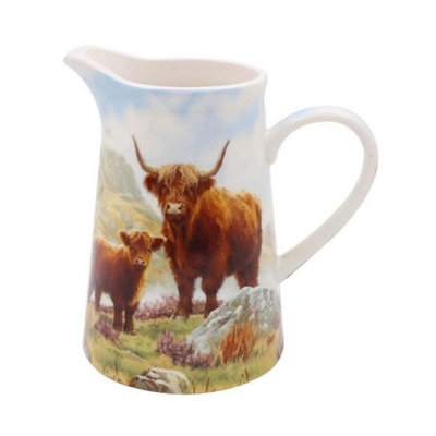  - Ceramic Farmhouse Highland Cow Serving Jug Drinks Cream Milk Jug 600Ml Pitcher