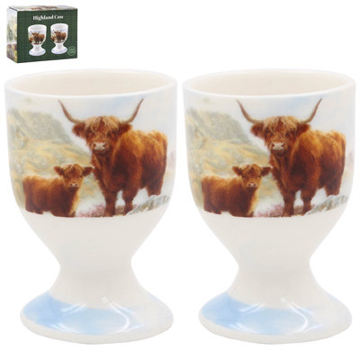 Ceramic Egg Cups Highland Cow Tableware Breakfast Server Gift Idea Decorative from B&Q
