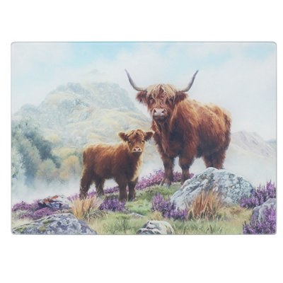 Tempered Glass Cutting Board Chopping Serving Cheese Board Nature Highland Cow from B&Q