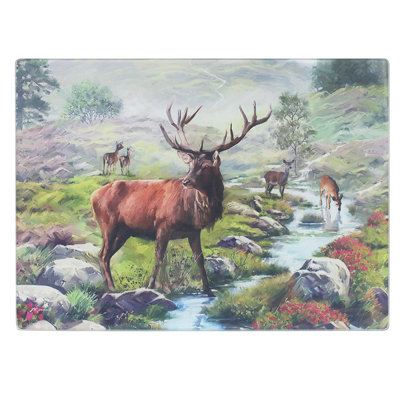 B&Q Tempered Glass Cutting Board Chopping Serving Cheese Board Stag Nature Design