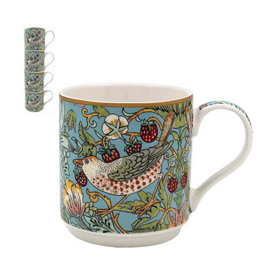 Ceramic Stacking Mug W. Morris Strawberry Thief Set Of 4 Coffee Tea Cups 300Ml from B&Q