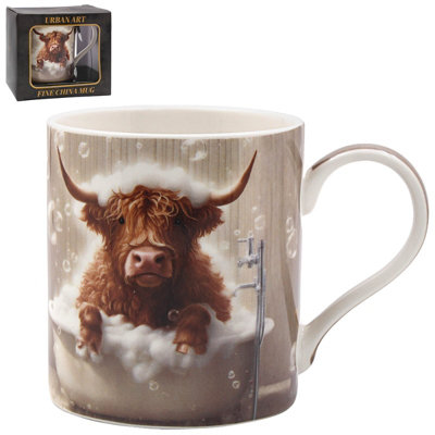 Coffee Mug Ceramic Cup 350Ml Highland Cow Bubble Bath Novelty Animal Gift Idea from B&Q