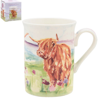 Highland Cow Mug Ceramic Farmhouse Country Drinkware Rustic Cup Kitchen Style from B&Q