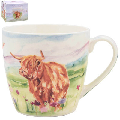 Highland Cow Breakfast Mug Ceramic Farmhouse Country Big Cup Rustic Drinkware from B&Q