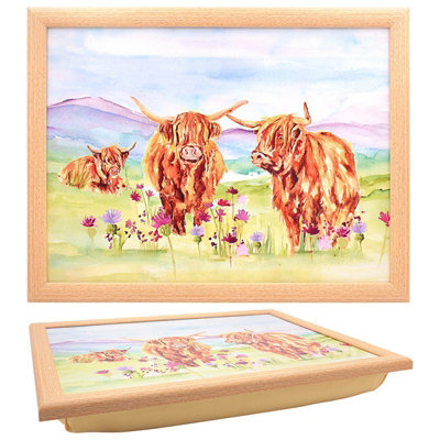 Highland Cow Laptray Farmhouse Country Cushion Serving Board Rustic Home Comfort from B&Q