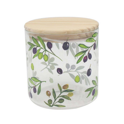 Glass Storage Jar 0.8L Jennifer Rose Olive Grove Airtight Kitchen Canister Small from B&Q