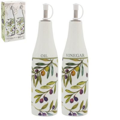 Oil Vinegar Ceramic Bottles Set Olive Grove Kitchen Dining Floral Gift Idea - Image 5