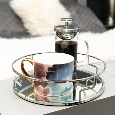 Madison & Mayfair Geometric Style Round Mirrored TraySilver Frame