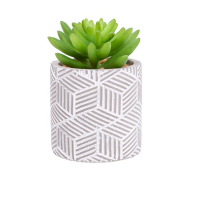 Candlelight Green 12Cm Succulent Artificial Plant In Grey Ceramic Pot from B&Q