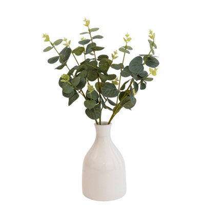 Candlelight Green 25Cm Eucalyptus Stems Artificial Plant In Natural Ceramic Bottle Vase from B&Q