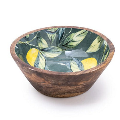  - Handcrafted Lemons & Leaves Mango Wooden Bowl 20Cm