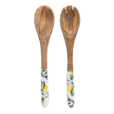 Handcrafted Lemon Set Of 2 Wooden Fork And Spoon