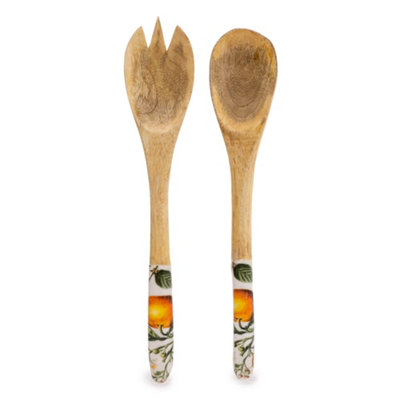 Handcrafted Orange Blossom Set Of 2 Wooden Fork And Spoon
