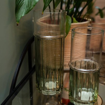 Madison & Mayfair Large Elegant Two-Tone Glass Cylinder VaseClear & Green