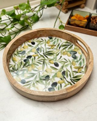 Candlelight Round Tray Mango WoodOlives from B&Q