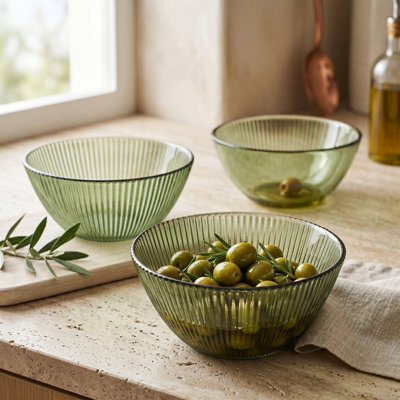 Madison & Mayfair Elegant Olive Ridged Glass Bowl- Set Of 3 from B&Q