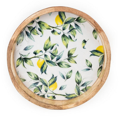 Madison & Mayfair 30Cm Round Tray Mango Wood/enamel Lemon from B&Q