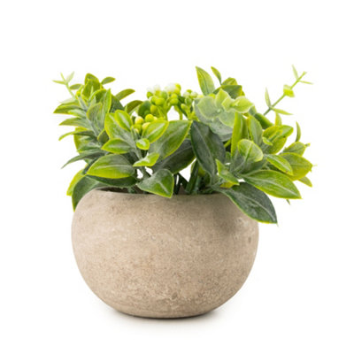 Candlelight 12Cm Herb Pot With Artificial Plant In Pale Grey Ceramic Pot from B&Q