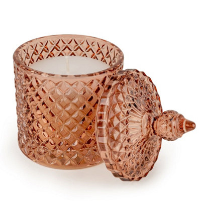 Candlelight Round Embossed Candle Jar Lidded Jhangye Pink from B&Q