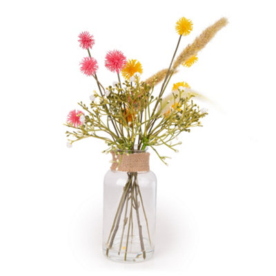 Candlelight Yellow & Pink 41Cm Spring Florals Artificial Floral Arrangement In Clear Spring Florals Glass Jar from B&Q