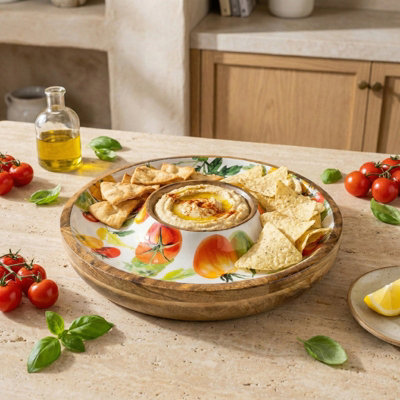 Madison & Mayfair Chip & Dip Dish Mango Wood Tomatoes from B&Q