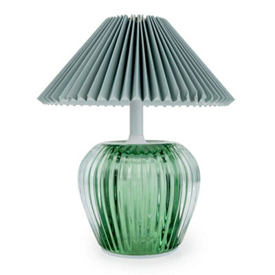 Candlelight Ridged Glass Led Table Lamp With Pleated ShadeGreen from B&Q